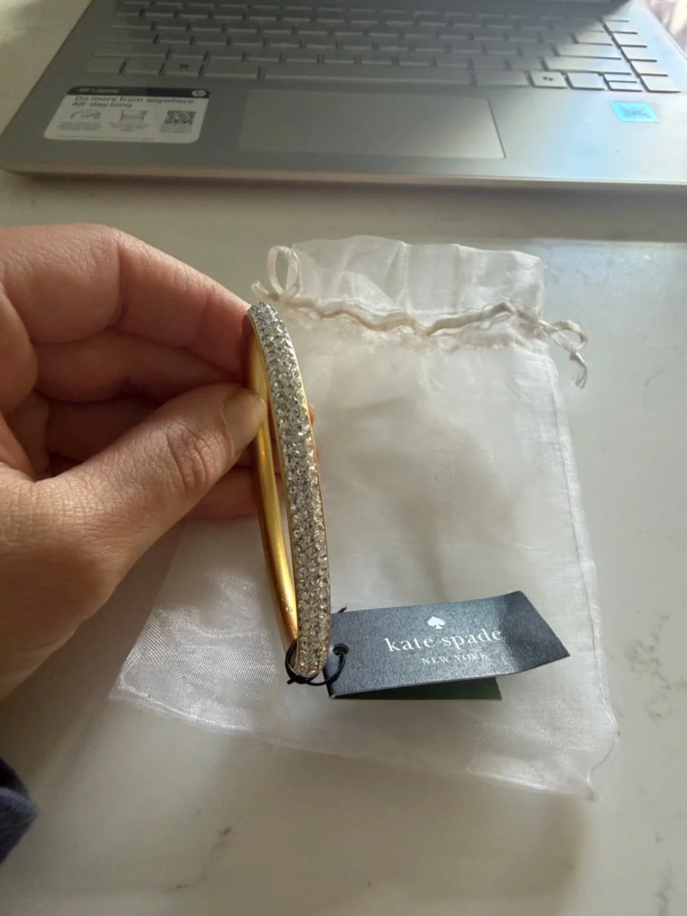 kate spade gold-tone crystal bangle bracelet - Picture 2 of 5
